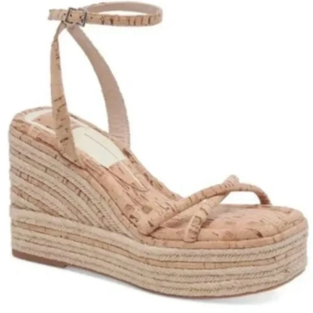 *NEW* Dolce Vita Elvia Strappy Platform Wedge Sandals in Natural Cork Size 10